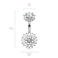 Marquis CZ Flower with Internally Threaded CZ Center Lous Flower Top Fixed Navel Ring