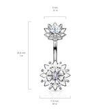 Marquis CZ Flower with Internally Threaded CZ Center Lous Flower Top Fixed Navel Ring