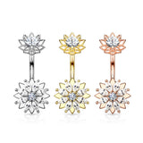 Marquis CZ Flower with Internally Threaded CZ Center Lous Flower Top Fixed Navel Ring