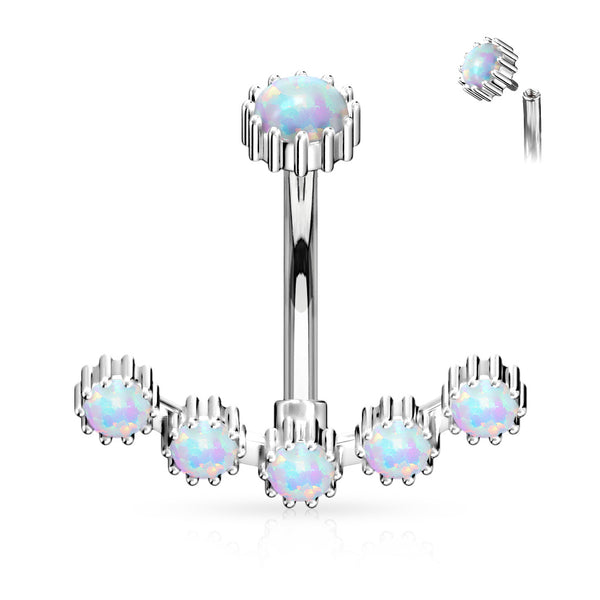 Opal Curved Line Internally Threaded Fixed Navel Ring