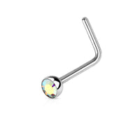 316L Surgical Steel "L" Bend Nose Stud Ring with Jewel End