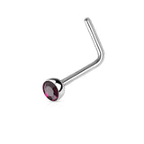 316L Surgical Steel "L" Bend Nose Stud Ring with Jewel End