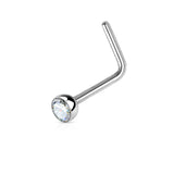 316L Surgical Steel "L" Bend Nose Stud Ring with Jewel End