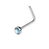 316L Surgical Steel "L" Bend Nose Stud Ring with Jewel End