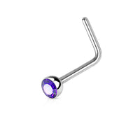 316L Surgical Steel "L" Bend Nose Stud Ring with Jewel End