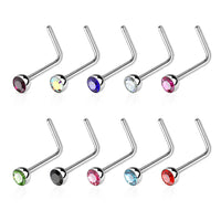 316L Surgical Steel "L" Bend Nose Stud Ring with Jewel End