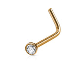 IP Over 316L Surgical Steel "L" Bend Nose Stud Ring with Clear Crystal End