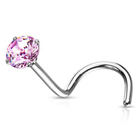 20 Gauge Pink Prong-Set CZ Nose Screw Stud 316L Surgical Steel