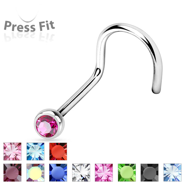 316L Surgical Steel Nose Screw Stud with Various Color Crystals in 18 and 20 Gauge