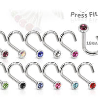 316L Surgical Steel Nose Screw Stud with Various Color Crystals in 18 and 20 Gauge