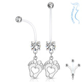Baby Feet Heart Maternity Pregnancy Belly Button Ring Bioflex with 316L Surgical Steel Balls