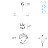 Baby Feet Heart Maternity Pregnancy Belly Button Ring Bioflex with 316L Surgical Steel Balls