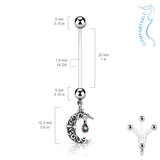 Crescent Moon Gem Maternity Pregnancy Belly Button Ring Bioflex with 316L Surgical Steel Balls