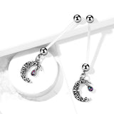 Crescent Moon Gem Maternity Pregnancy Belly Button Ring Bioflex with 316L Surgical Steel Balls