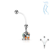 Elephant Maternity Pregnancy Belly Button Ring Bioflex with 316L Surgical Steel Balls