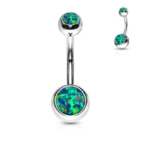 Opal Set Double Jeweled Fixed Navel Ring