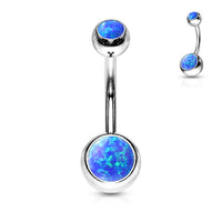 Opal Set Double Jeweled Fixed Navel Ring