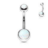 Opal Set Double Jeweled Fixed Navel Ring