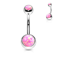 Opal Set Double Jeweled Fixed Navel Ring