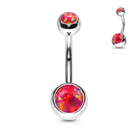 Opal Set Double Jeweled Fixed Navel Ring