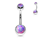 Opal Set Double Jeweled Fixed Navel Ring