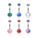 Opal Set Double Jeweled Fixed Navel Ring