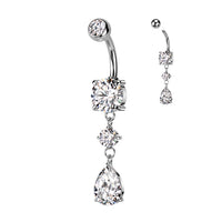 316L Surgical Steel Tear Drop CZ Gem Dangle Belly Button Navel Ring