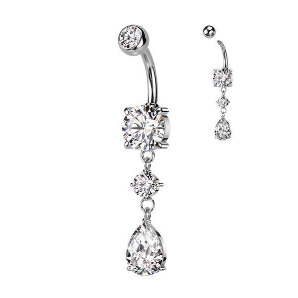 316L Surgical Steel Tear Drop CZ Gem Dangle Belly Button Navel Ring