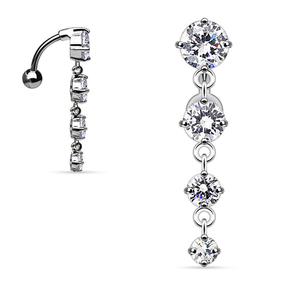 Four Vertical Clear CZ Top Drop Reverse Dangle Navel Ring
