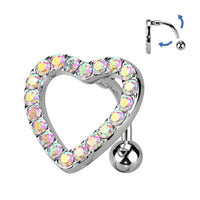 316L Surgical Steel Heart CZ Paved With Swinging Top Down Reverse Belly Button Ring