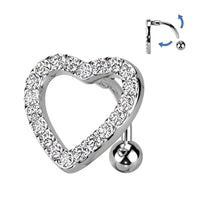 316L Surgical Steel Heart CZ Paved With Swinging Top Down Reverse Belly Button Ring