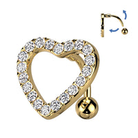316L Surgical Steel Heart CZ Paved With Swinging Top Down Reverse Belly Button Ring