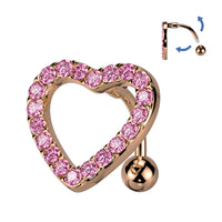 316L Surgical Steel Heart CZ Paved With Swinging Top Down Reverse Belly Button Ring