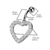 316L Surgical Steel Heart CZ Paved With Swinging Top Down Reverse Belly Button Ring