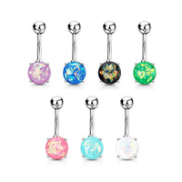 Opal Glitter Prong Set Fixed Navel Ring