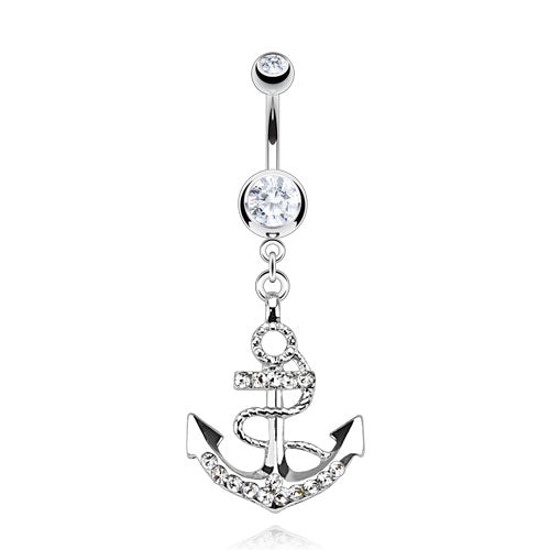 Gemmed Anchor Dangle Navel Ring