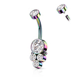 Round Cluster CZ with Internally Threaded CZ Top Fixed Navel Ring