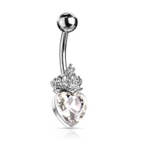 Heart Crystal and Crystal Set Tiara Crown Fixed Navel Ring