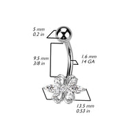 316L Surgical Steel Double Heart 3 Marquise Clear Gem CZ Belly Button Ring
