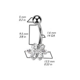 316L Surgical Steel Double Heart 3 Marquise Clear Gem CZ Belly Button Ring