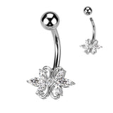316L Surgical Steel Double Heart 3 Marquise Clear Gem CZ Belly Button Ring