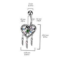 Heart Dream Catcher with Multi Color CZ Dangle Navel Ring