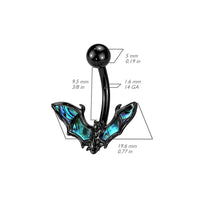 Bat with Abalone Shell Wing Fixed Navel Ring