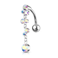 Cascading Crystal Set Bubbles Top Down Reverse Dangle Belly Button Ring