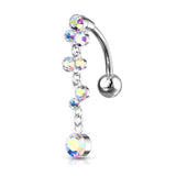 Cascading Crystal Set Bubbles Top Down Reverse Dangle Belly Button Ring