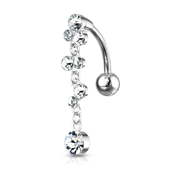 Cascading Crystal Set Bubbles Top Down Reverse Dangle Navel Ring