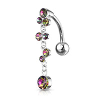 Cascading Crystal Set Bubbles Top Down Reverse Dangle Belly Button Ring