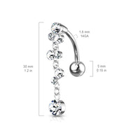 Cascading Crystal Set Bubbles Top Down Reverse Dangle Belly Button Ring