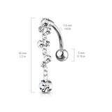 Cascading Crystal Set Bubbles Top Down Reverse Dangle Navel Ring