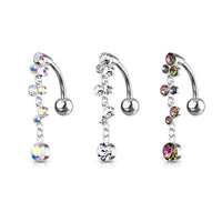 Cascading Crystal Set Bubbles Top Down Reverse Dangle Belly Button Ring